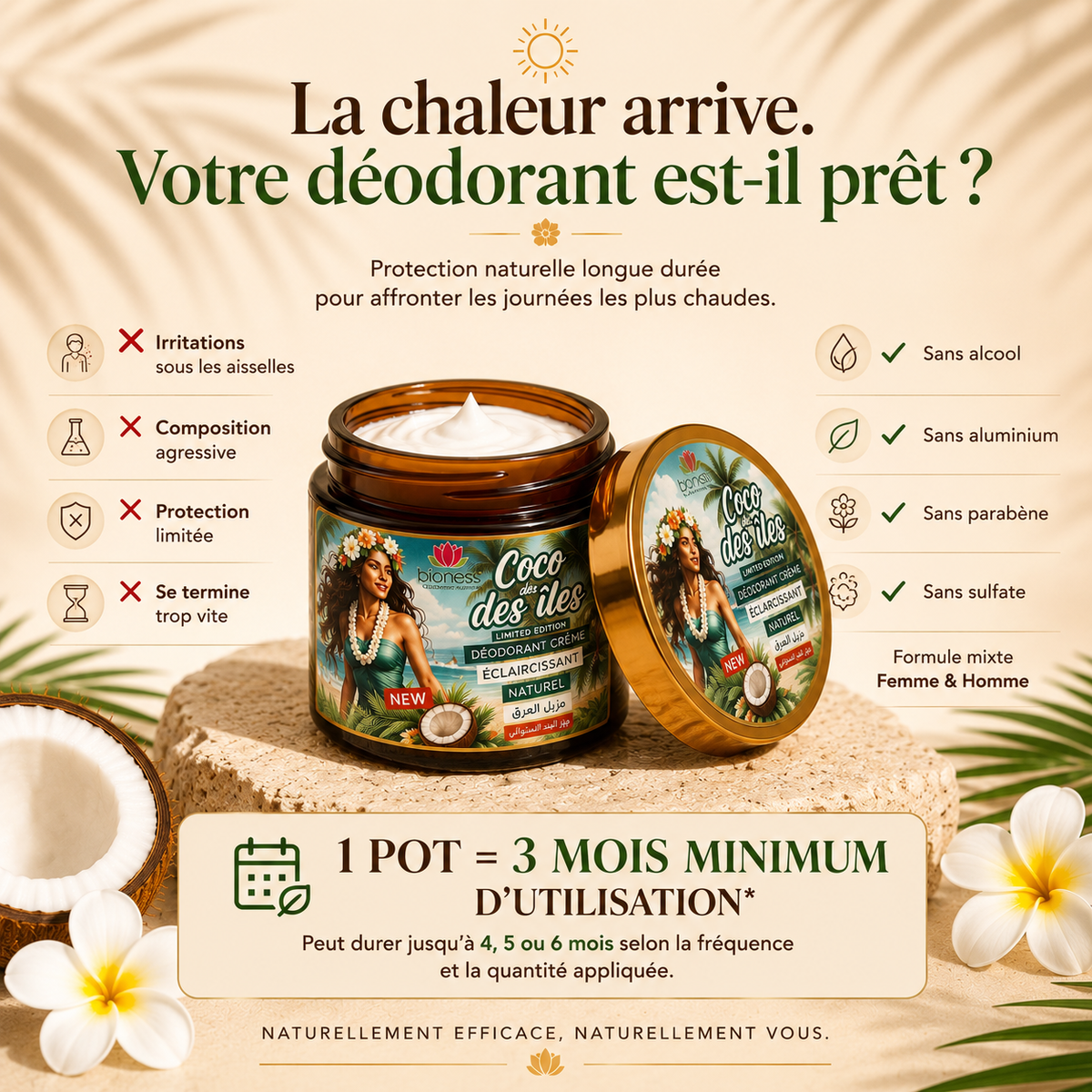 Déodorant Crème Coco des Îles - Bioness