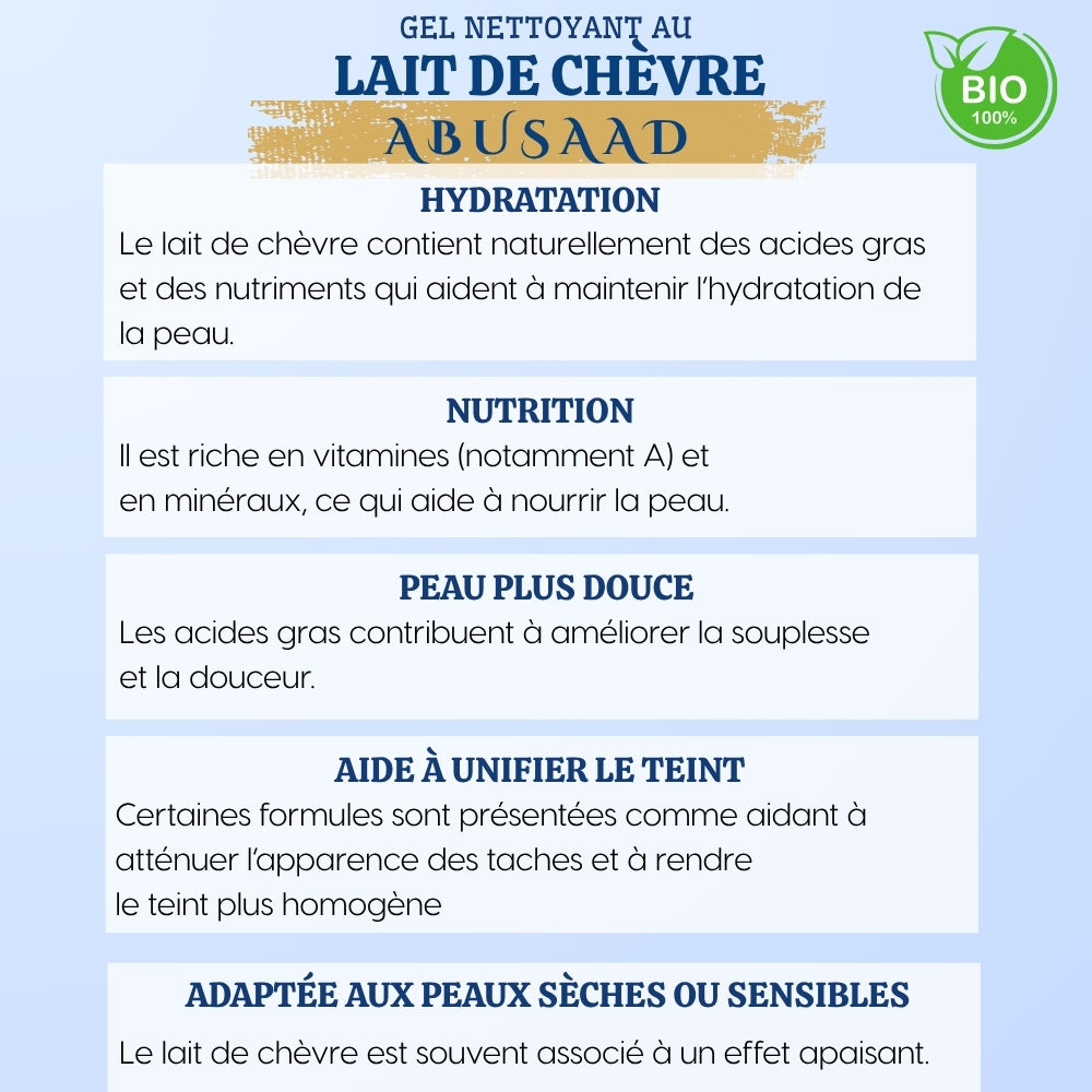 Gel Nettoyant Visage au Lait de Chèvre Bio - Abusaad